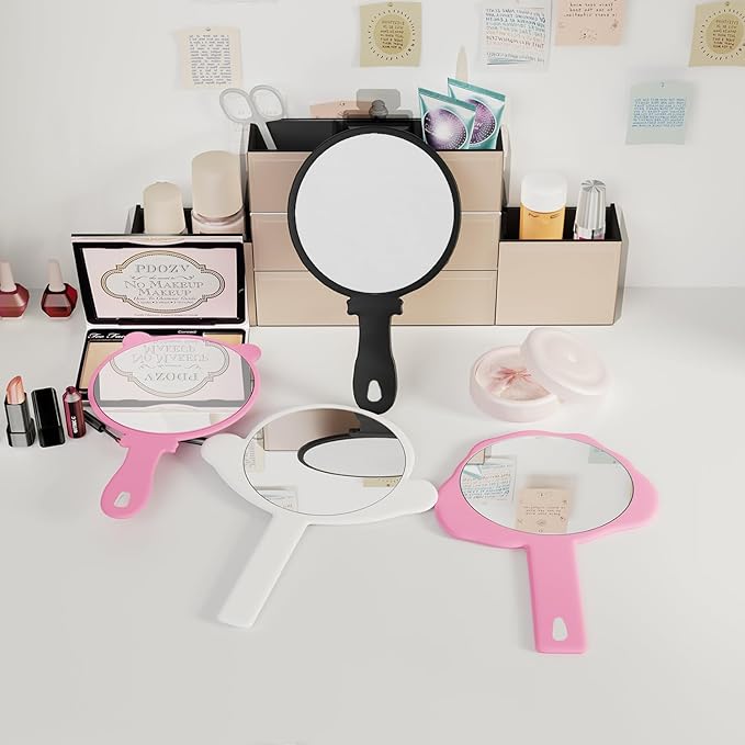 Hand Mirror 2 Pcs, Men or Women Salon Barber Hairdressing Portable Handheld Mirrors with Handle,See Back of Head Haircut Mirror, Pocket Travel and Present (Black, 5.91" L x 9.84" W (Round))