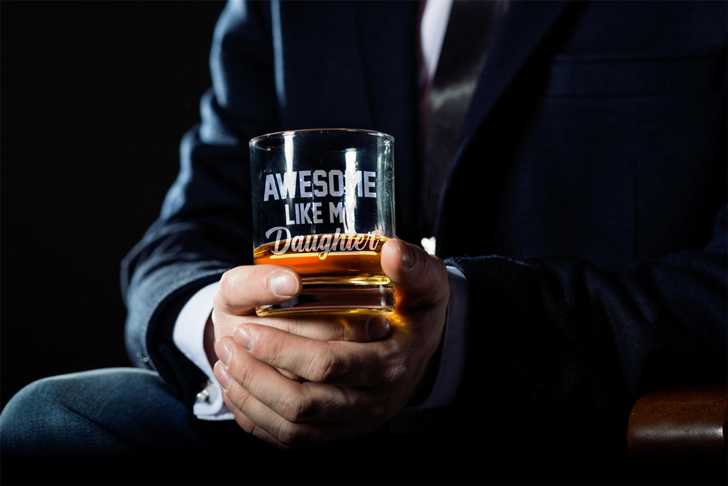 MINIVINE Dad Gifts From Daughter for Fathers Day - Cool Fathers Day Presents - Funny Birthday Gifts for New Girl Dad - Awesome Like My Daughter 10oz Whiskey Rock Glass