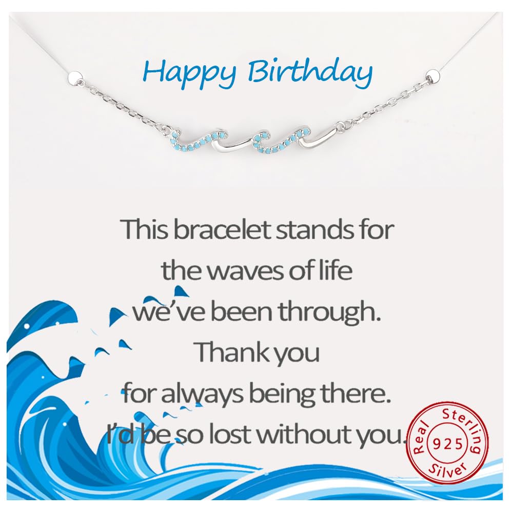 zocare Happy Birthday Gifts for Women,Unique Wave Bracelet, S925 Sterling Silver Bracelet,Meaningful Birthday Gift Idea for Friend Sister Mom Mother Cowoker Gifts for Women