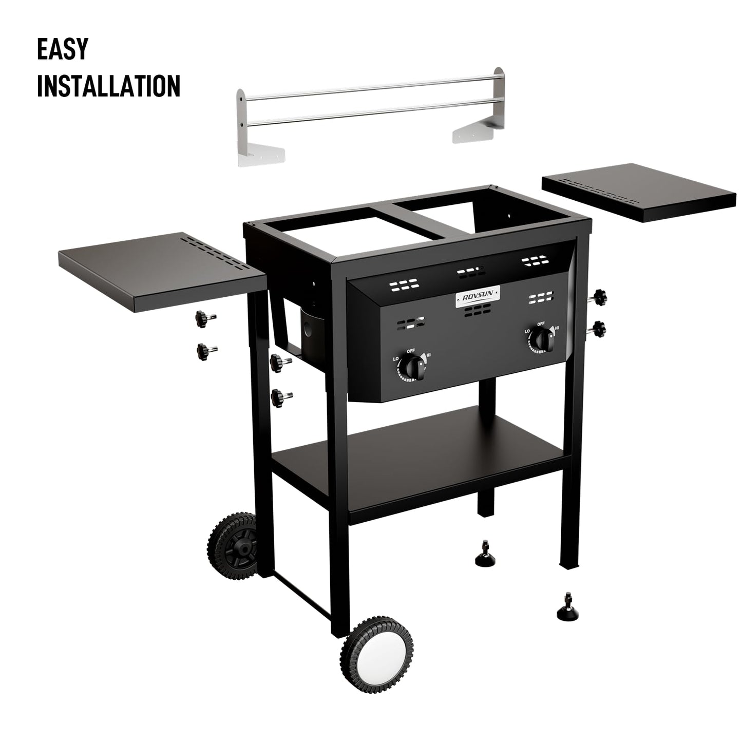 Bonnlo Outdoor Fryer with Dual 8QT Tank & Basket, 24,000 BTU Propane Deep Fryer with Side Shelf & Thermometers, Commercial Fryers with Wheels & Simple Control Knob for Outdoor Camping Cooking Use