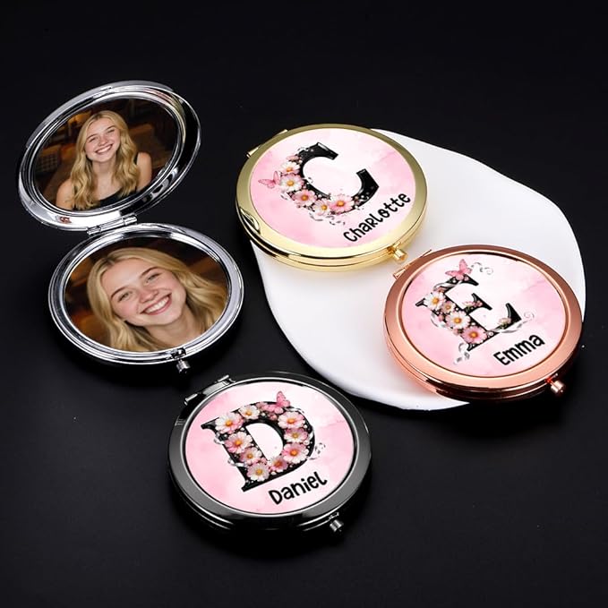 Eunigem Personalized Compact Flower Mirror for Women-Makeup Small Purse Mirror Custom Gift for Girls Women Christians (Rose Color)