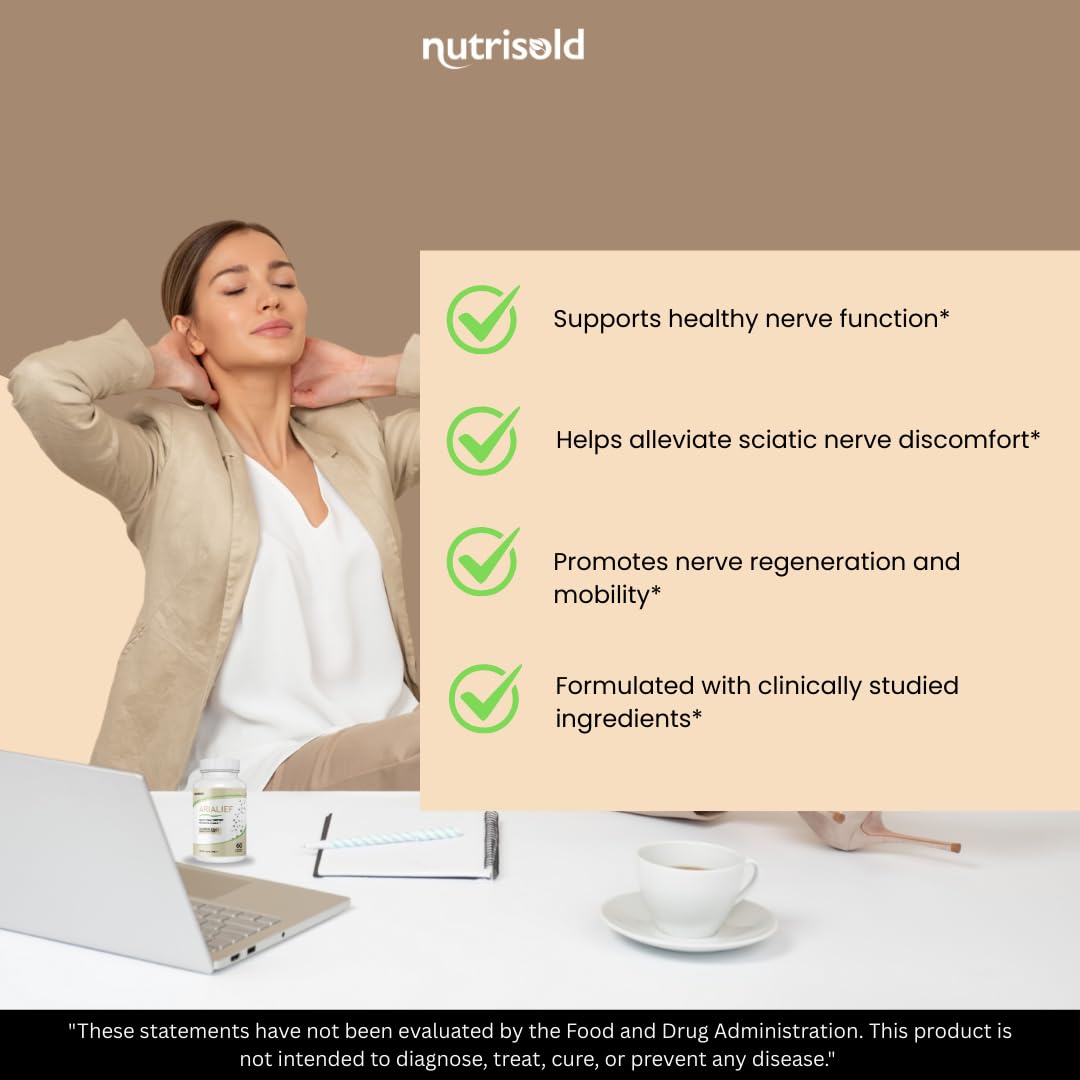 Nutrisold ARIALIEF - Nerve Health Support Supplement, Sciatic Nerve & Neuropathy Relief, Advanced Herbal Formula - 60 Capsules