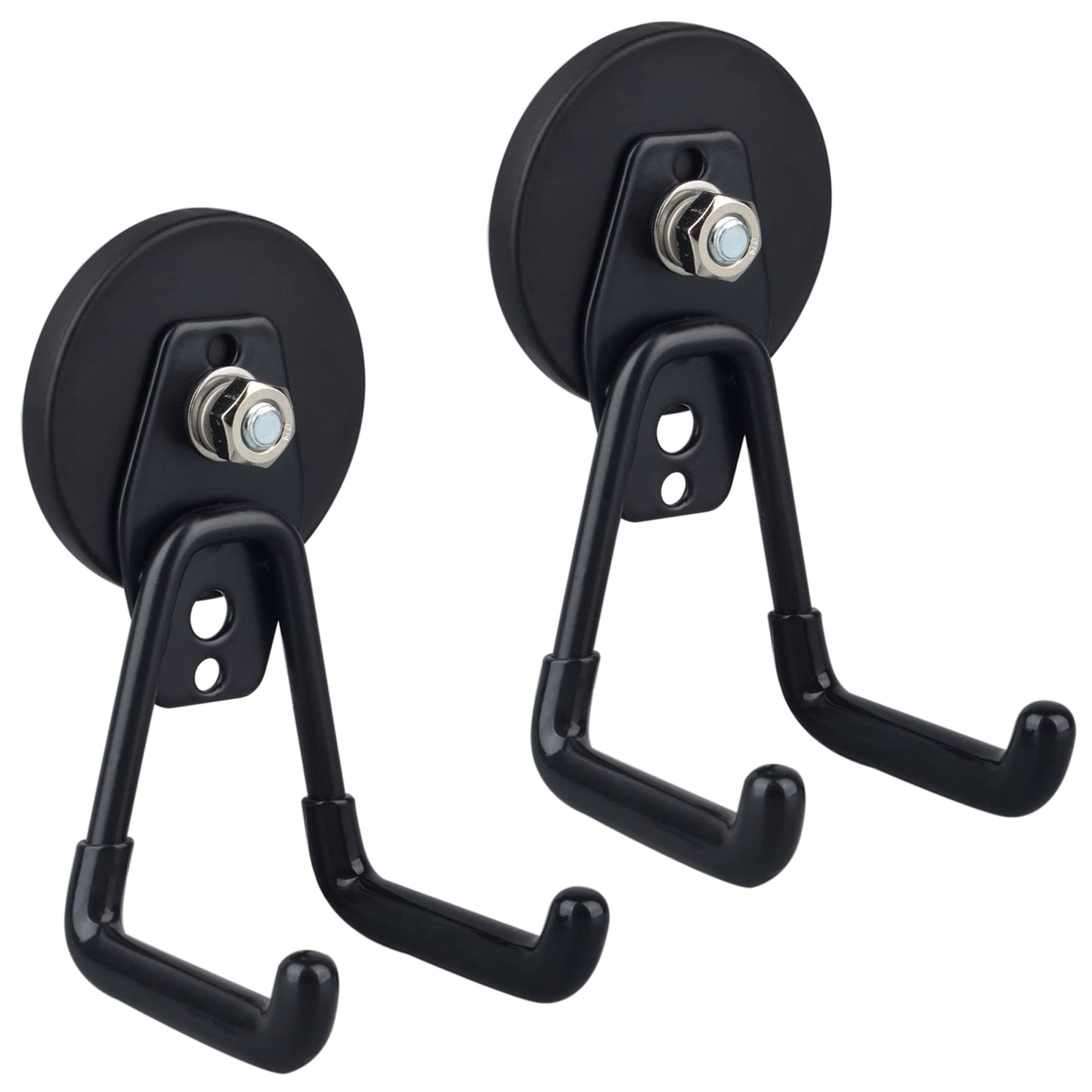 ULIBERMAGNET Large Magnetic Hooks,Strong Heavy Duty Magnet Hooks for Power Drill,Broom,Garden Tools,Pegboard,Garage,Workshop,Hardware, 2 Pack Magnet Storage Holder for Indoor Outdoor Hanging(Black)