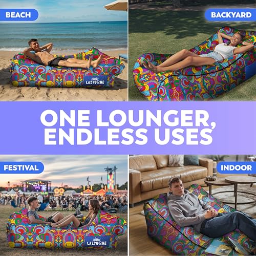 Chillbo LazyBone Inflatable Couch – Quick-Inflation Flapper System, Fun Prints, No-Pump Setup, Ripstop Polyester, Portable...