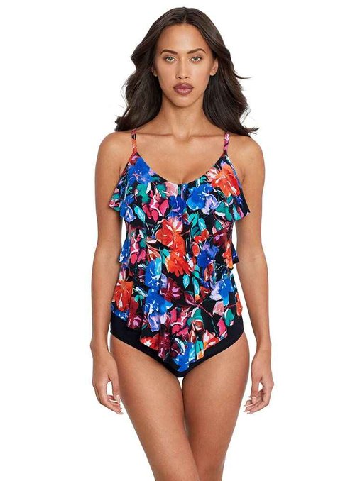 MagicSuit Women's Swimwear Flower Child Rita Soft Cup Tankini Bathing Suit Top Separate, Black/Multi, 08