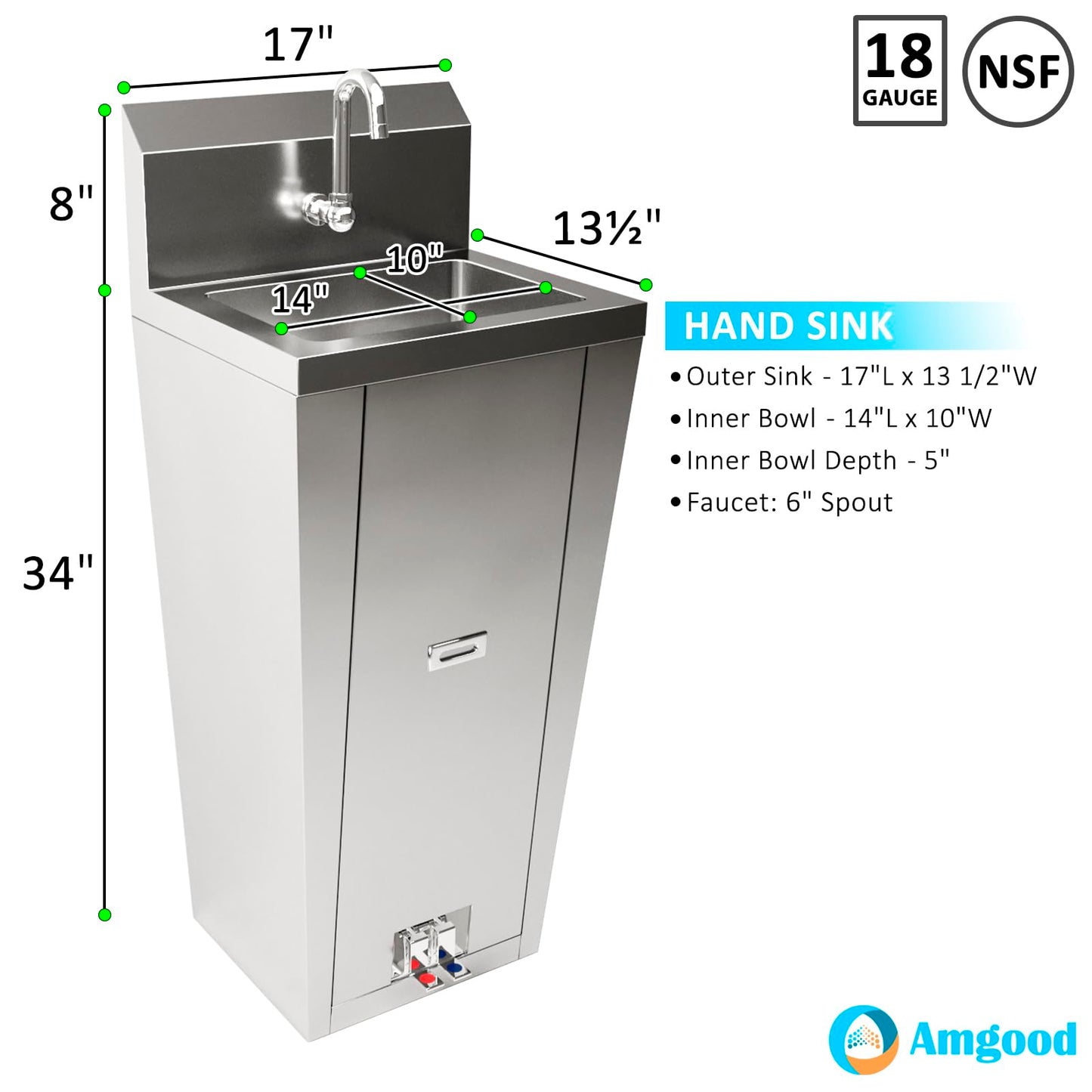 Commercial Hands-Free Pedestal Hand Sink with Foot Pedal and Faucet