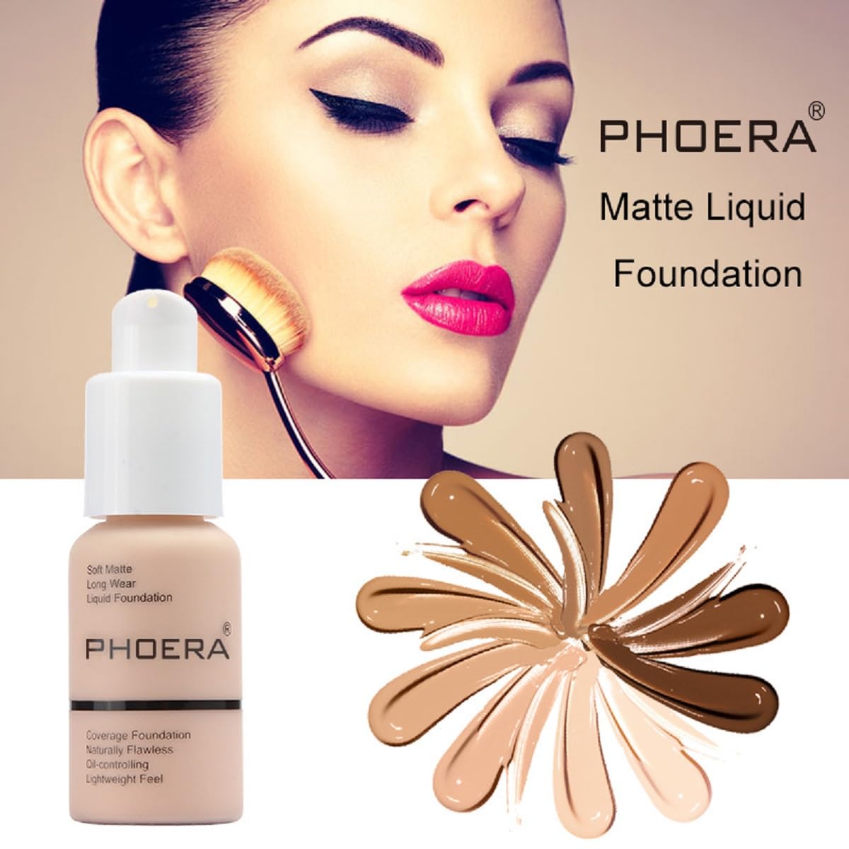 2 Pack Meifen Foundation 103# Warm Peach and 104# Buff Beige,Full Coverage Flawless Soft Matte 24 HR Oil Control Waterproof Conc