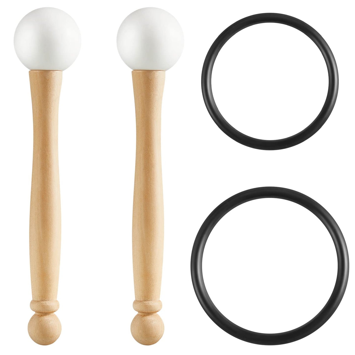 Nuanchu 4 Pcs Crystal Singing Bowl Mallet Bowl Striker And O Ring Set, Include 2 Rubber Head Wood Handle Mallet With 2 Rubber O