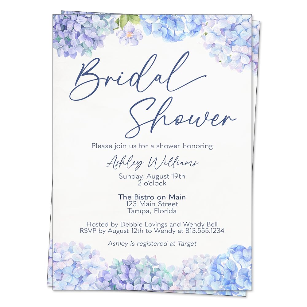 Hydrangea Bridal Shower Invitations Personalized With Envelopes Wedding Floral Invites (12 count)