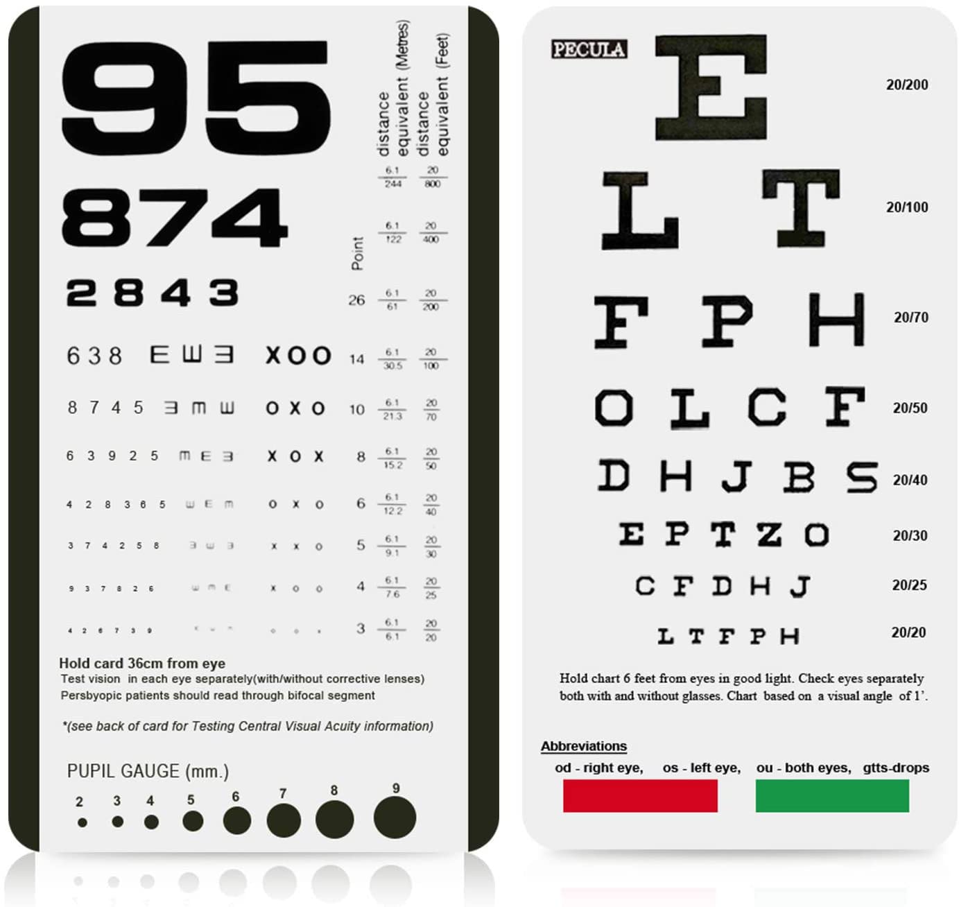 PECULA Eye Chart, Pocket Eye Charts, Snellen and Rosenbaum Pocket Eye Chart for Eye Exams (2 in 1)