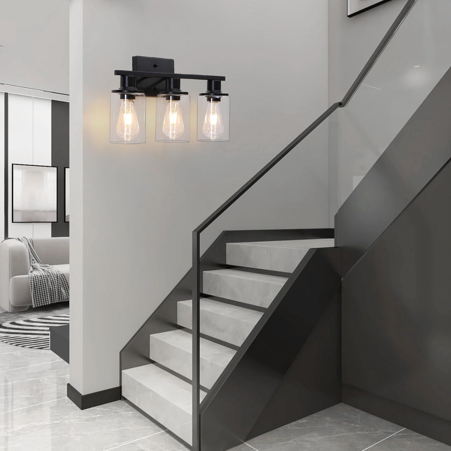 Litaddscen Matte Black Bathroom Light Fixtures Over Mirror,3-Light Bathroom Vanity Light with Clear Glass Shade,Modern Farmhouse Wall Sconces Lighting for Mirror Kitchen Living Room Cabinet