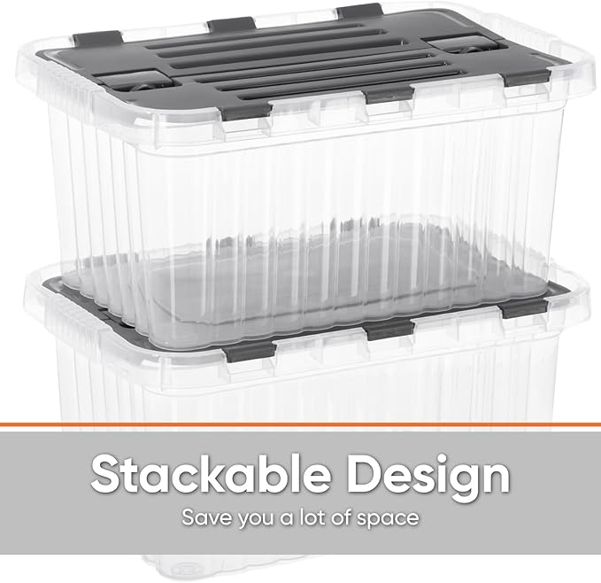 Superio 13 Gallon Hinged Lid Storage Tote; Stackable Storage Container with Lid (53 Quart, Bin with Hinged Lid)