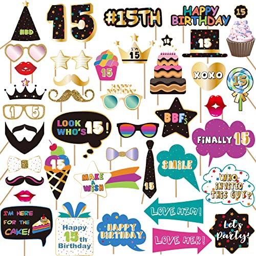 BRT Bearingshui 15th Photo Booth Props, Birthday Party Accessories, Signs, Decorations & Favors