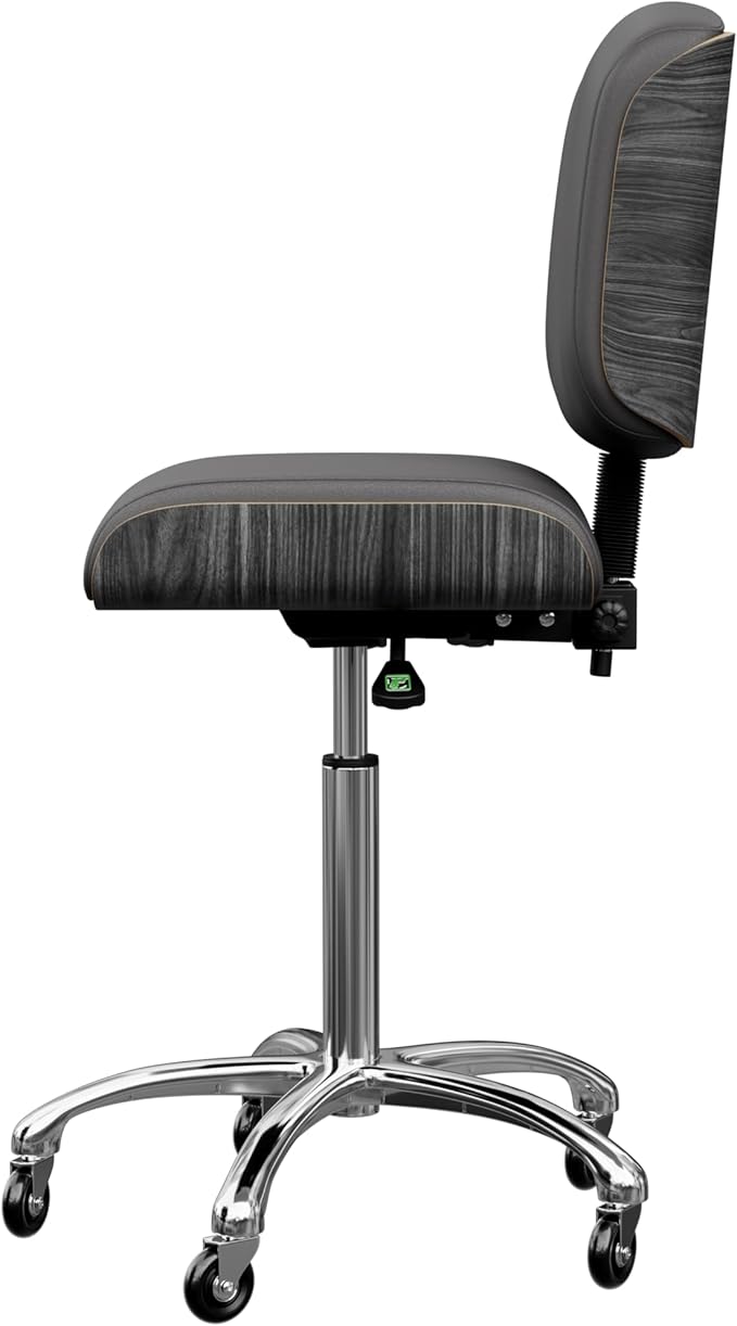 Spa Numa Bentley Beauty Esthetician Nail Salon Stool Rolling Chair with Adjustable Backrest, Flat Square Seat, Metal Bar, Vegan Leather Upholstery for Beauty Exam Office and Home - 1071 (Gray)