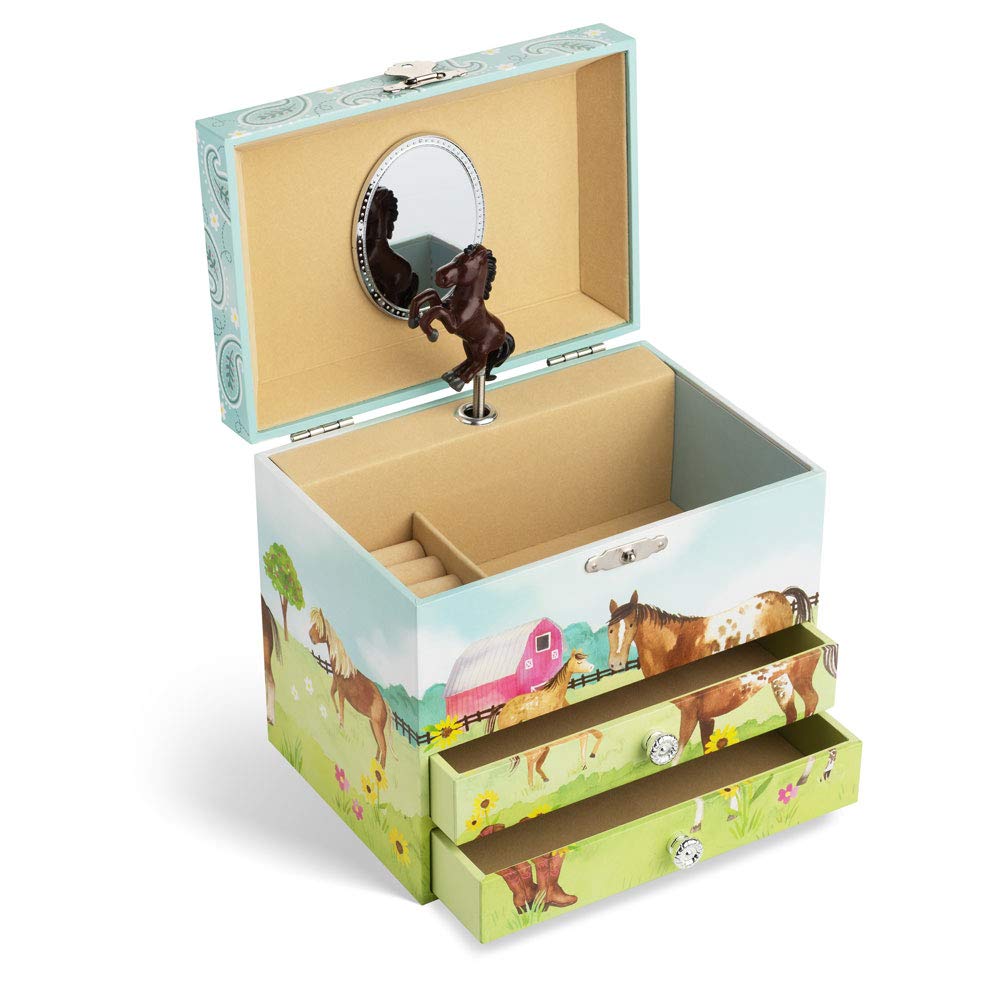Jewelkeeper Musical Jewelry Box with 2 Pullout Drawers, Horse and Barn Design, Home on The Range Tune