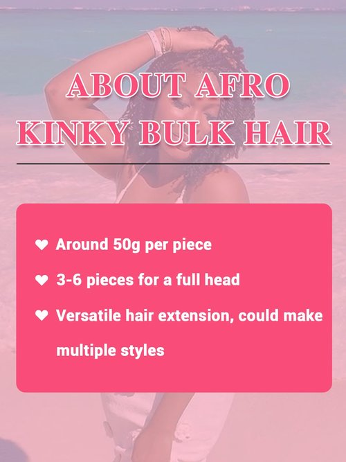 REBECCA FASHION Afro Kinky Bulk Human Hair 50g/Pack Braiding Hair for Dreadlock Extensions, Loc Repair, Afro Kinky Curly Human Hair Bulk for Twist 20 Inch Natural Black Color