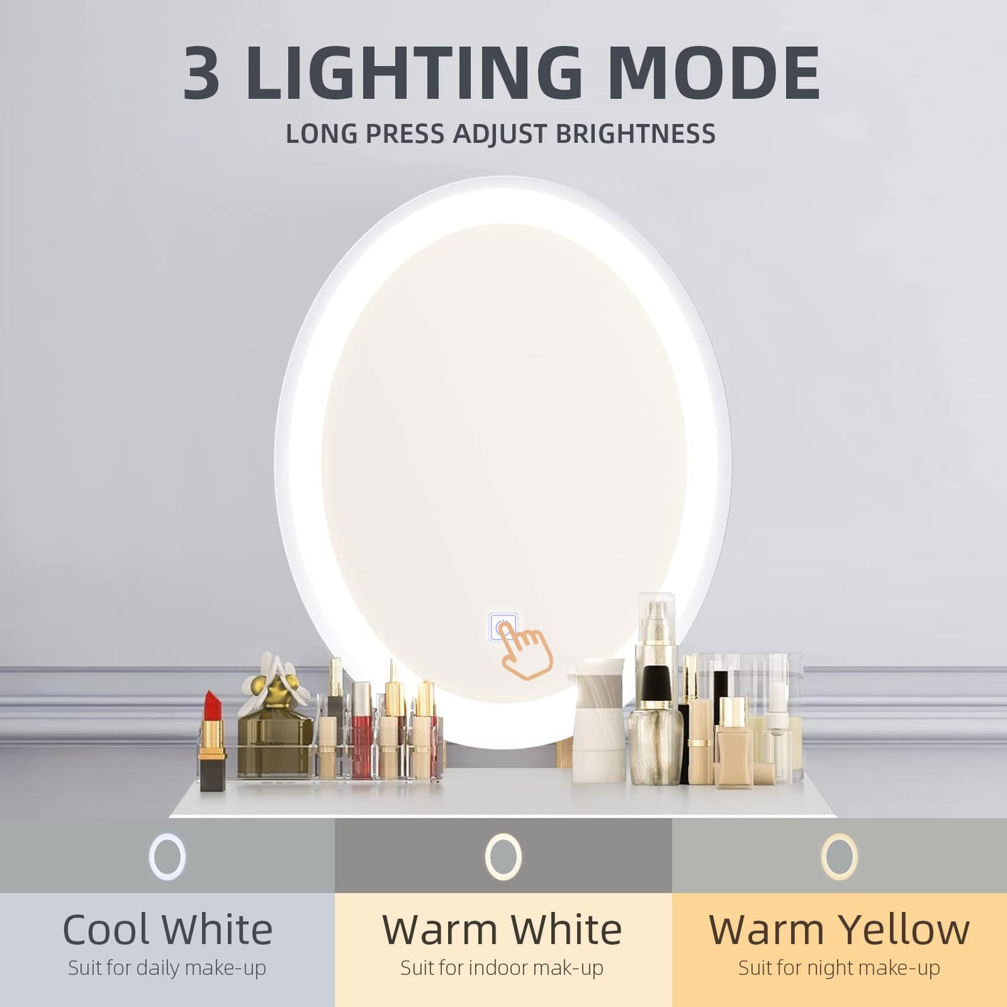 YOURLITE Makeup Vanity Table Set with 3 Modes Adjustable Lighted Mirror Cushioned Stool, Dressing Table for Small Space