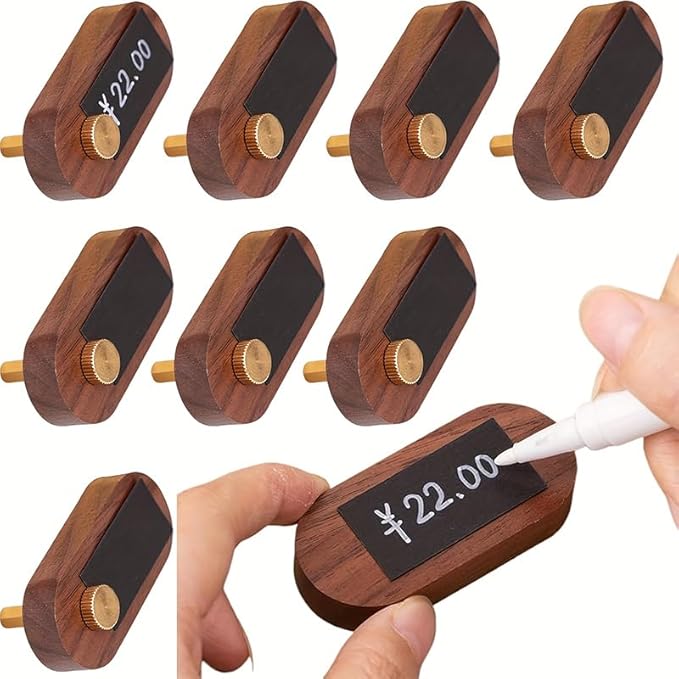 10 Pcs Retail Display Price Tag Stands,Mini Chalkboard Signs with 10Pcs Price Tag Paper and 1 Pen, Wood Tabletop Merchandi...