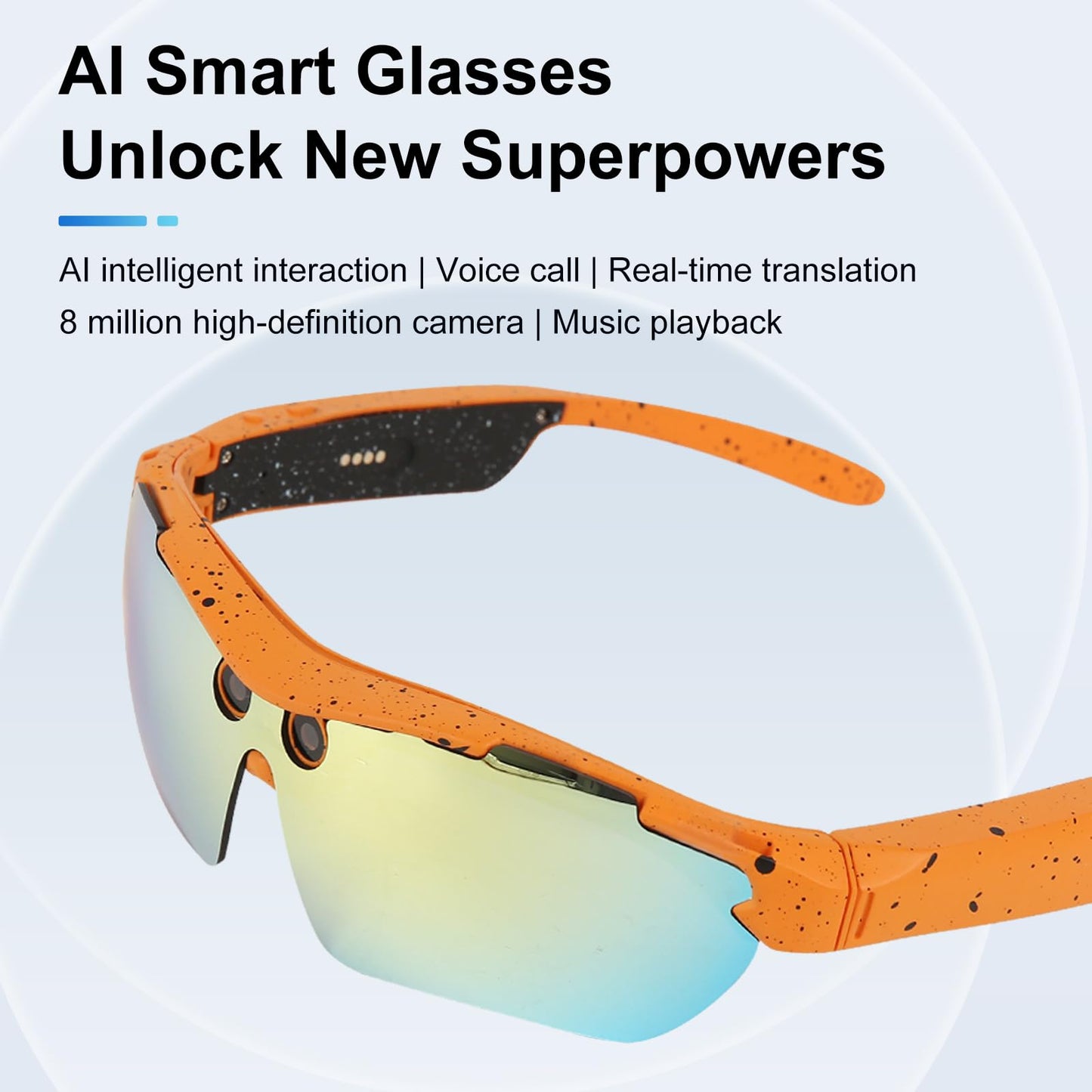 XTUOSHP 2026 AI Smart Cycling Glasses with Anti-Shake 8MP Camera,Sports Bluetooth Camera Sunglasses with Translation, AI Assistant,Object Recognition, Conferences Recording, IP64 Waterproof