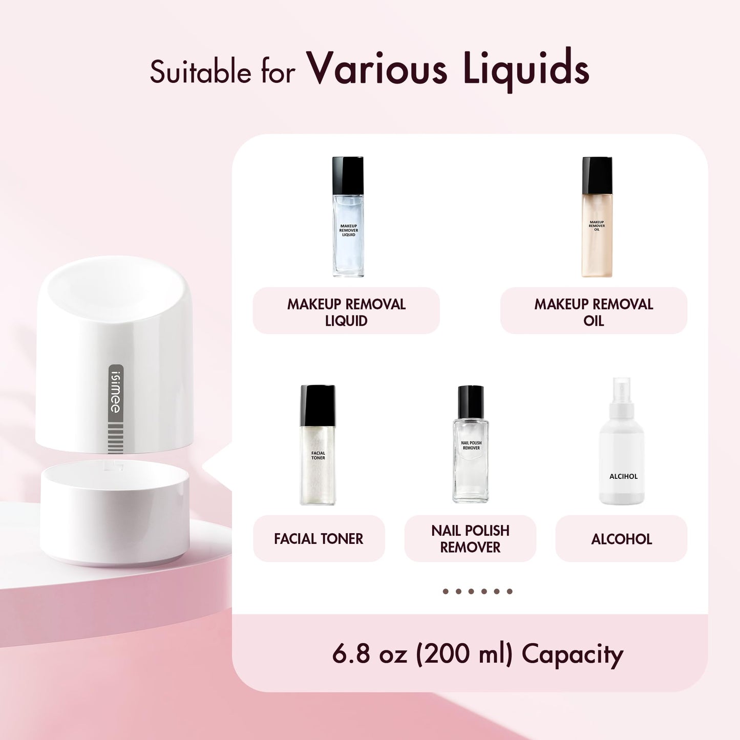 iSiMEE Automatic Makeup Remover Dispenser, Electric Micellar Water and Smart Nail Polish Remover, 6.8OZ Type-C Charger, 4 Months