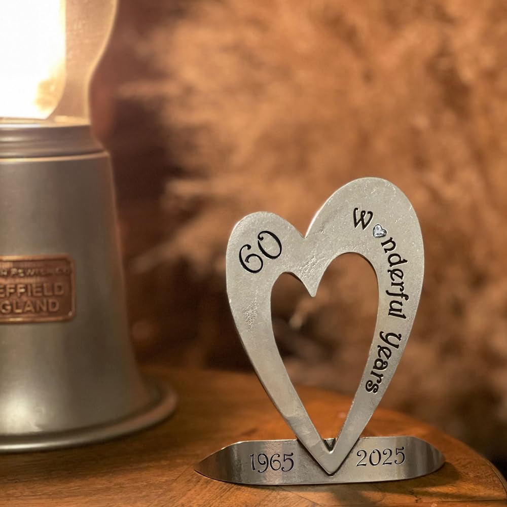 English Pewter Company 60th Diamond Wedding Anniversary Heart Keepsake Gift with Crystal Personalised with Your Years [ANN105]