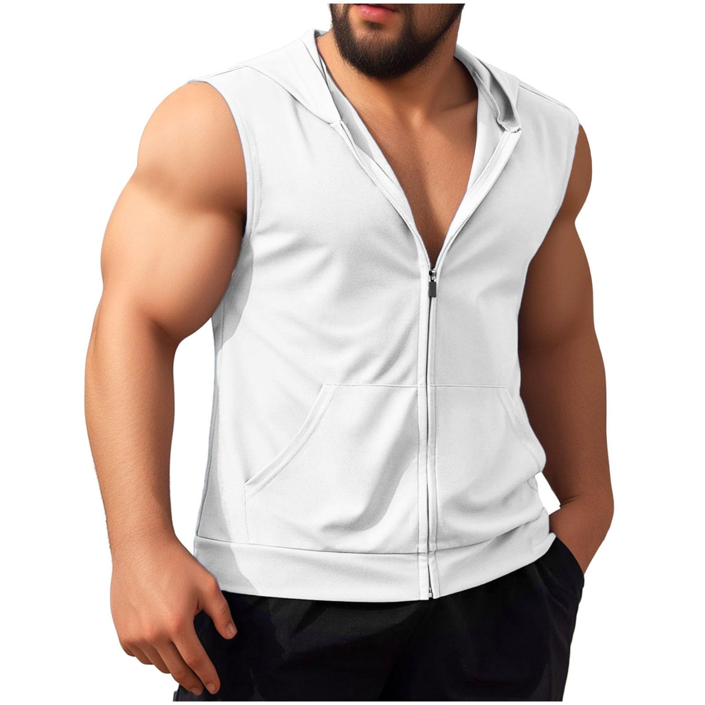 Men's White Hooded Tank LED Light Up Music Player DJ Shirt Disco Outfit Rave Tops Night Club Show for Halloween Dance Party (White, XL)