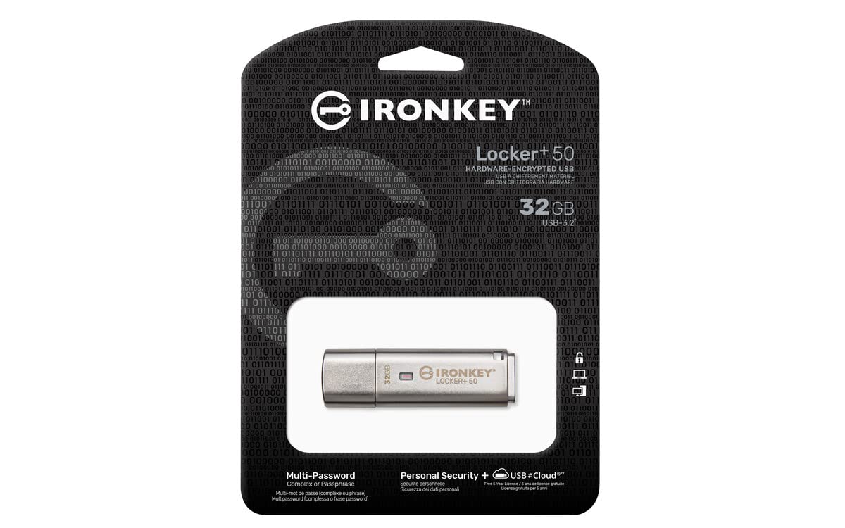 Kingston Ironkey Locker+ 50 32Gb Encrypted Usb Flash Drive | Usb 3.2 Gen 1 | Xts-Aes Protection | Multi-Password Security Option