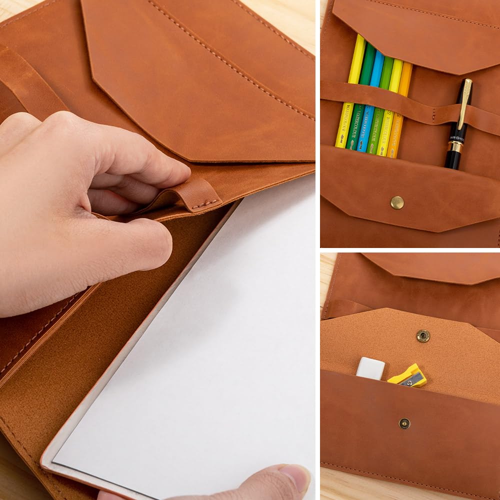 CALLIE Personalized A5 Sketchbook Cover with Storage Pocket - Custom Name and Cartoon Character on PU Leather Notebooks Cover - Gifts for Teachers Artists Students