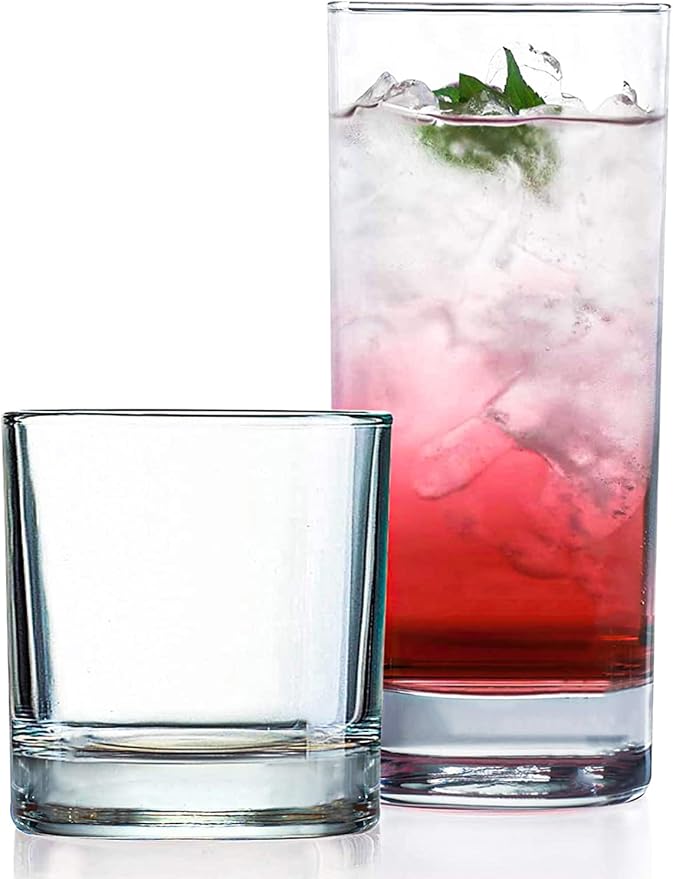 Everyday Drinking Glasses Set of 8 Drinkware Hurricane Glasses, Kitchen Glasses for Cocktail, Iced Coffee, Beer, Ice Tea, ...