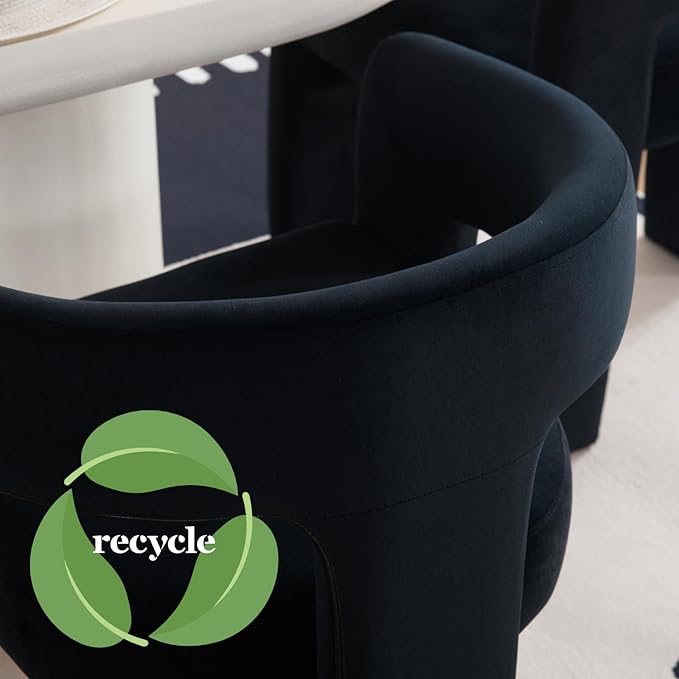 DAYALANE Barrel Dining Chairs Set of 4, Upholstered Accent Kitchen Chair with Arms Modern Recycled Polyester Armchair Comfy Velvet Side Chair for Living Room/Home Office/Reception, Black Velvet