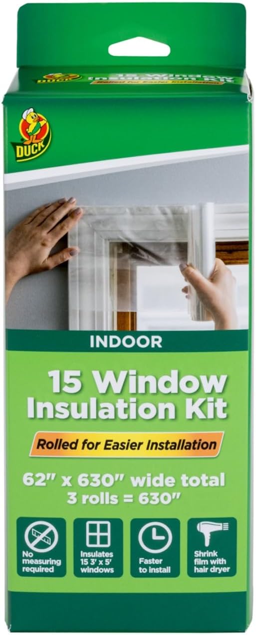 Duck Brand Winter Window Insulation Kit – Window Seal Rolled Shrink Film Covers Up to 15 3’ x 5’ Windows – Window Tape Inc...