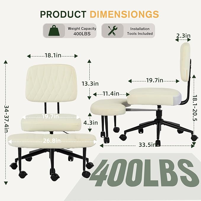 Ergonomic Cross Legged Office Chair with Wheels, Wide Seat and Backrest for Meditation, ADHD Cross Legged Office Chair with Adjustable Height, 360°Rotating Footrest for Yoga Home Office