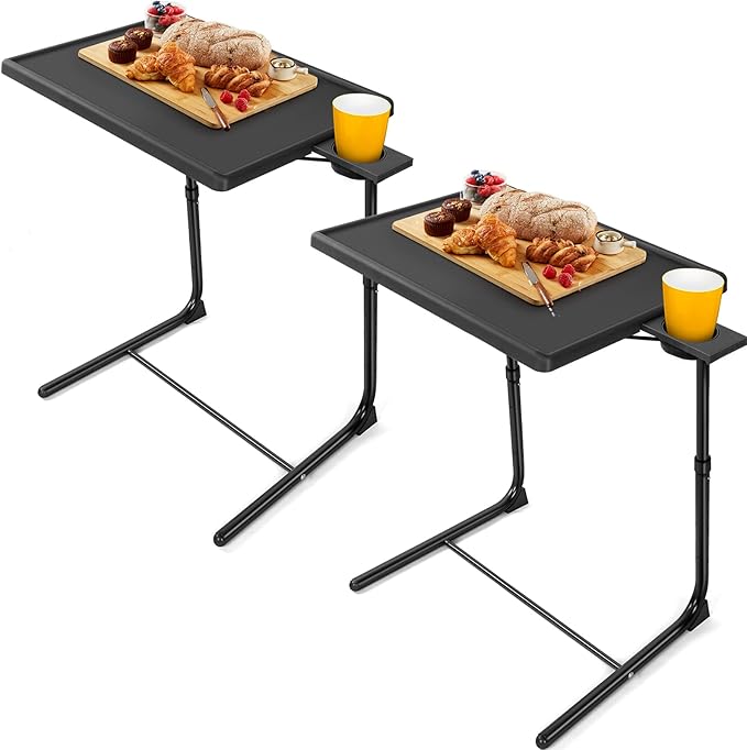 LORYERGO Multifunctional TV Tray Table - [2 Packs] Adjustable TV Dinner Tray Tables with 6 Height & 3 Tilt Angle, Folding ...