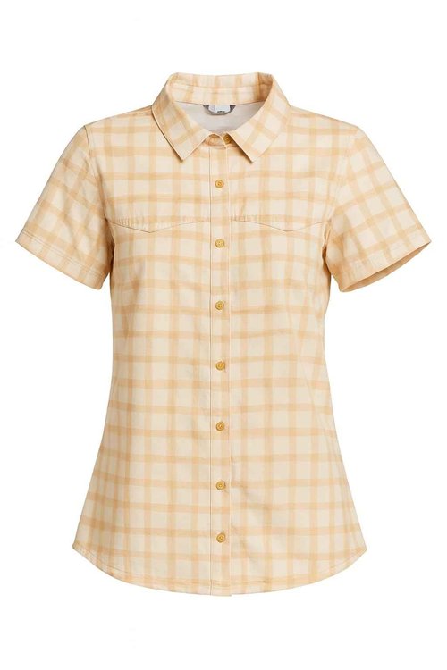 Club Ride Women's Bandara Shirt - Lightweight and Breathable Short Sleeve Button Up for Female Cyclists -Oatmeal Splash -Large