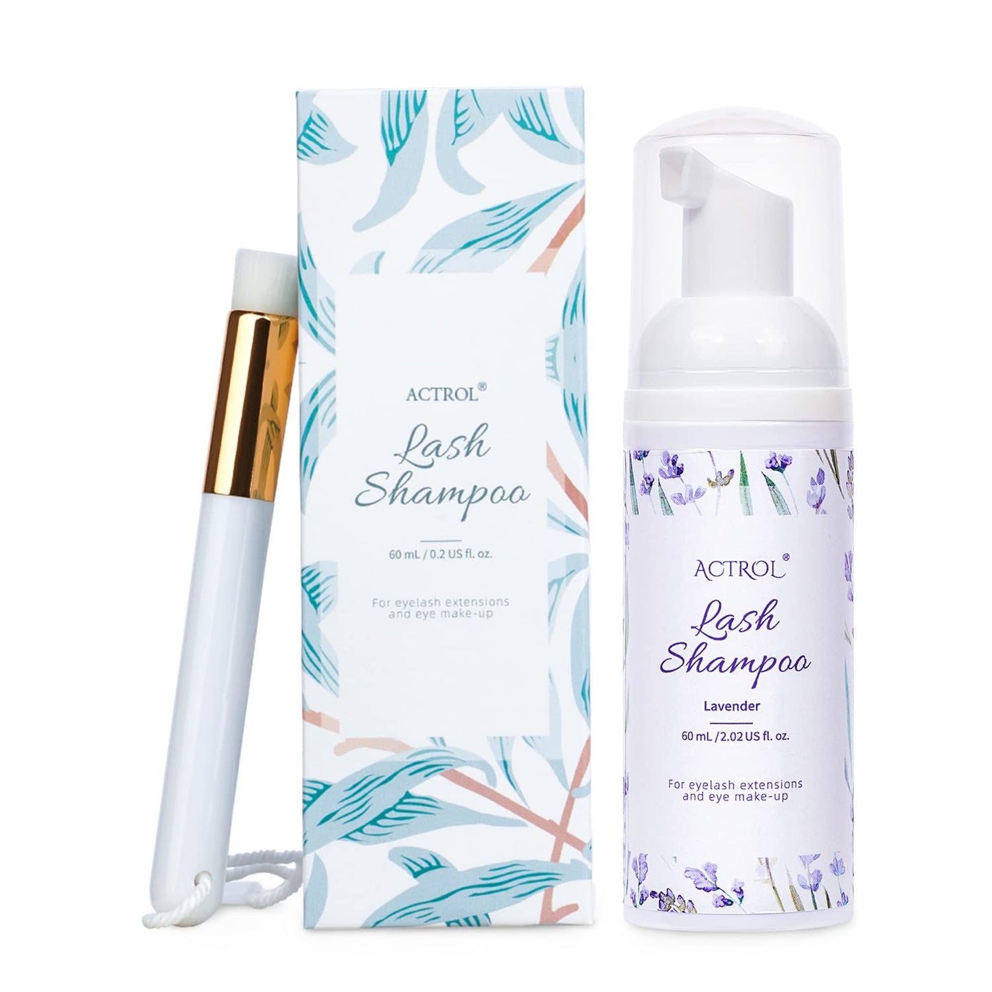 ACTROL Eyelash Extension Cleanser 60ML Natural Lash Extension Shampoo Lavender Professional Eyelid Foaming Cleanser Paraben & Su