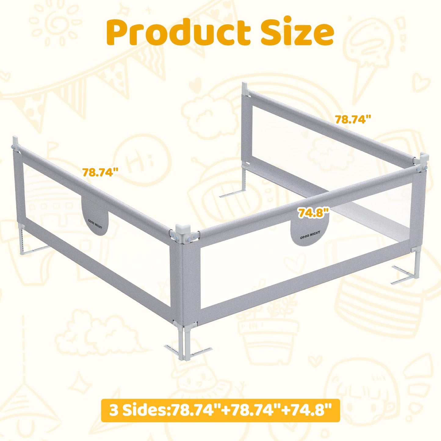 omzer Bed Rail for Toddlers - 3 Sides Safety Baby Bed Rail Guard with Child Lock, Infants Height Adjustment King Size Bed Guard Rail for Toddlers,78.74"X78.74"X74.8"
