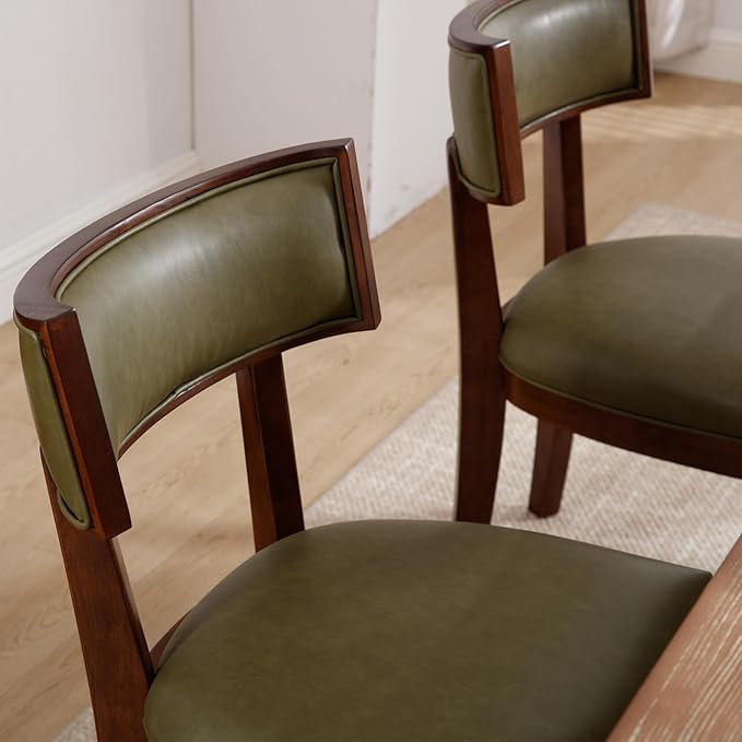 DM Furniture Mid Century Modern Dining Chairs Set of 4 Faux Leather Upholstered Dining Room Chairs with Curved Backrest Farmhouse Kitchen Chairs Solid Wood Side Chairs for Living Room/Restaurant
