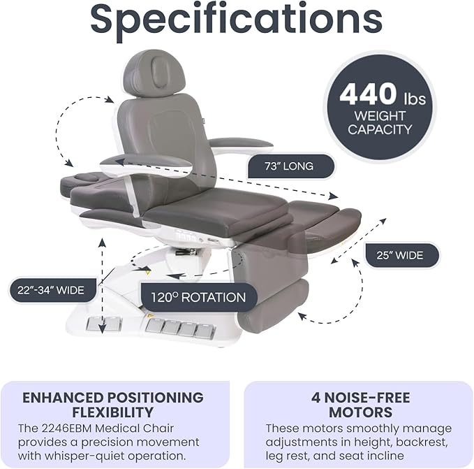 Premium Facial Bed for Esthetician, Electric Med Spa Chair with 120° Rotation, Built-in Foot Controls, Medical-Grade Microfiber, 2-Year Warranty, Memory Functions - 2246EBM, White