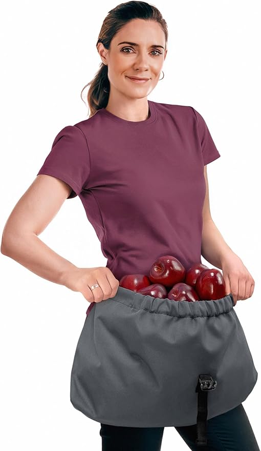 Under NY Sky Garden Half Apron - Big Harvest Pouch, Buckle Closure, Water-Resistant - Landscaping, Orchard, Gardening, Collecting, Planting - Half Apron Grey