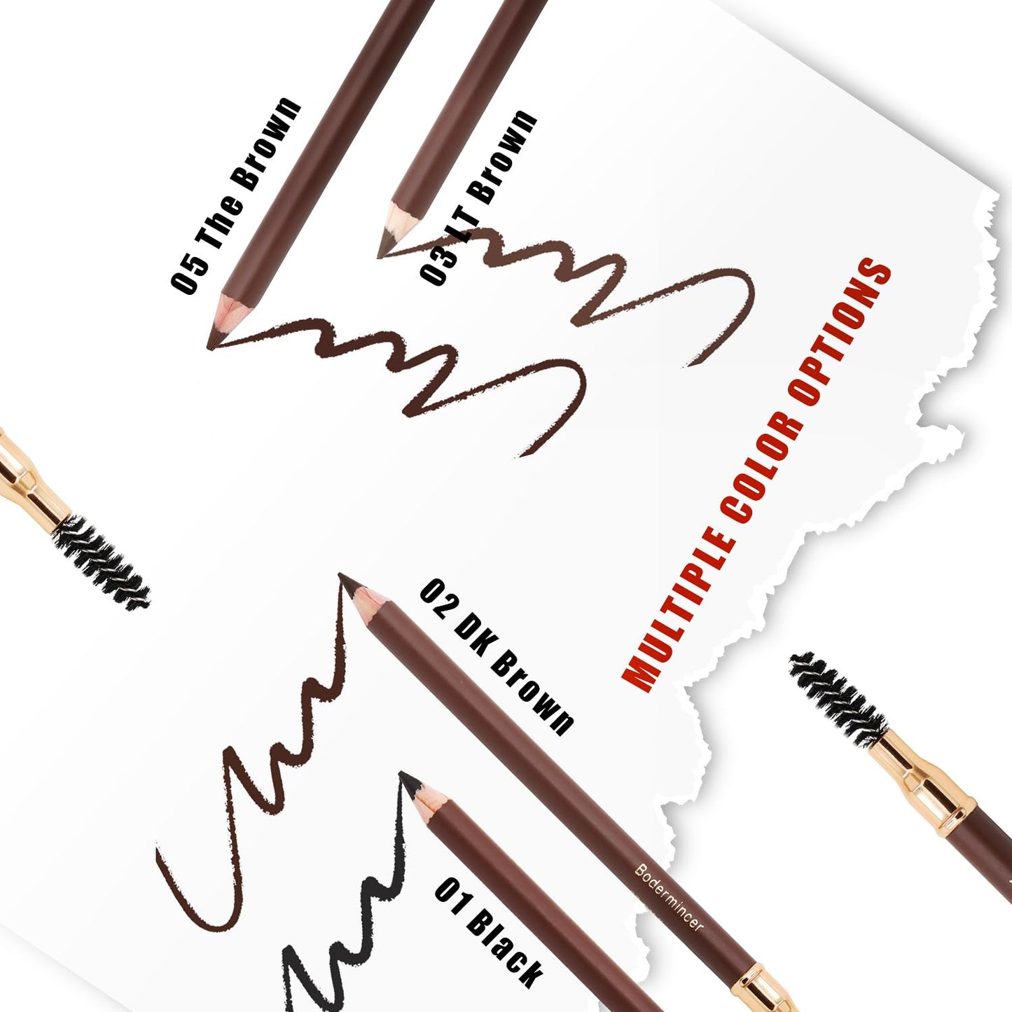 Bodermincer Eyebrow Pencil Longlasting Waterproof Durable Automaric Liner Eyebrow 5 Colors to Choose (5pcs, 2# Dark Brown)