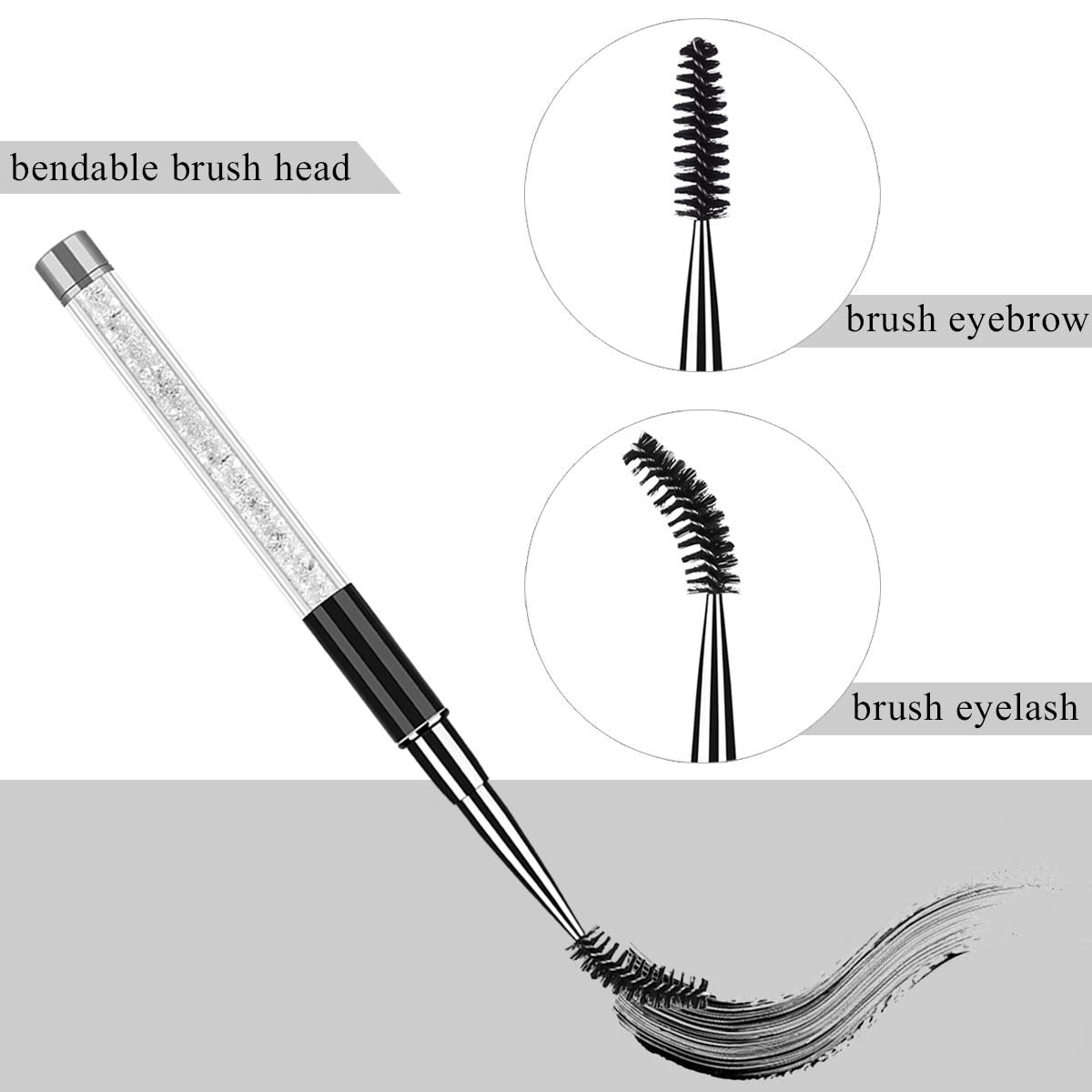 Tbestmax Eye Brush Mascara Wands Eyelash Spoolie Brushes Eye Brow Brush Applicator with Cap for Travel, Crystal White Black Gold