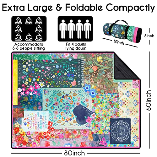 Cuslnox Picnic Blankets Waterproof Foldable Extra Large,80"x 60" Outdoor Beach Blanket Waterproof Sandproof,3-Layer Lightw...