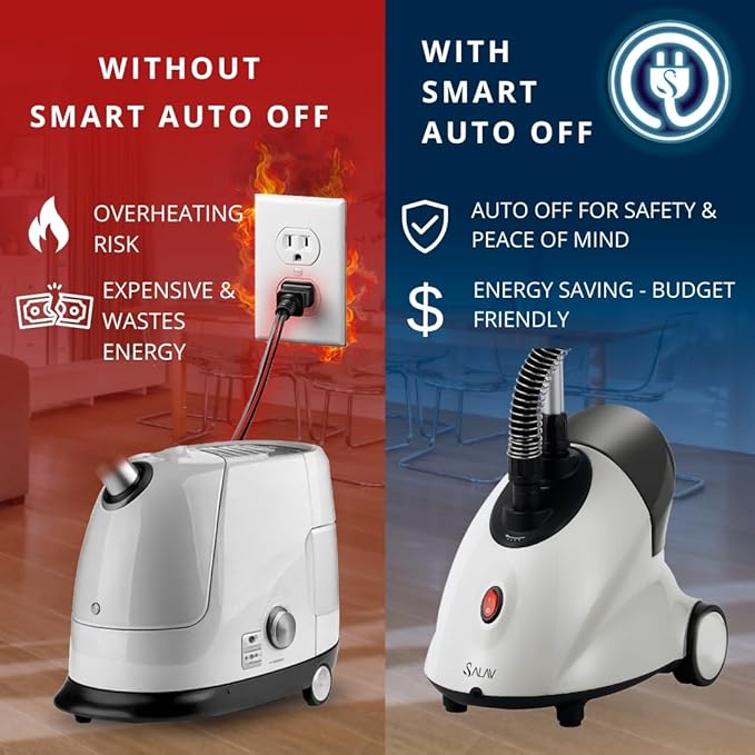SALAV GS18-DJ Standing Garment Steamer with Smart Auto-Off, Wheels for Easy Movement, 1.8L Water Tank for 1hr Continuous Steaming, Adjustable Pole for Storage, with Descaler Packet, 1500 watts
