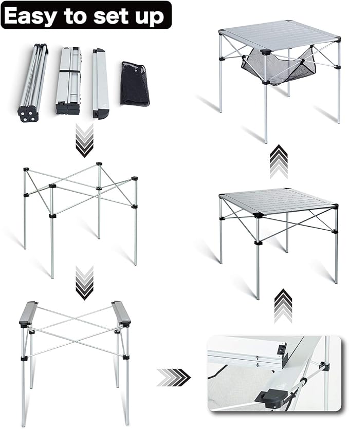 iClimb Lightweight Stable Alu. Folding Square Table Roll Up Top with Carry Bag for Camping Picnic Backyards BBQ Camp Kitchen (Nature, L)