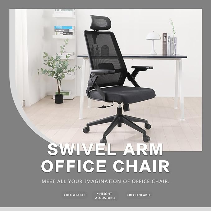 Msdizuo Office Chair Ergonomic Desk Chair, 350LBS Capacity, High Back Computer Chair for Long Hours Comfortable, Rolling Swivel Executive Task Chair for Home Office with Flip-up Armrests,（mesh,Black）