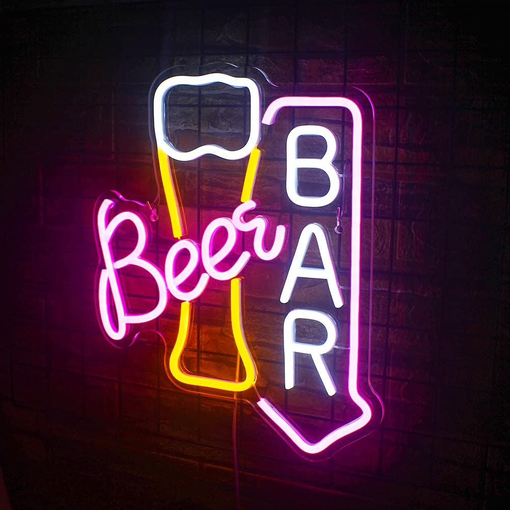 Beer Bar Neon Sign Led Neon Lights For Wall Decor USB Powered Light Up Bar Signs For Home Bar Store Restaurant Man Cave Decor Cafe Bistro Club Party Gift