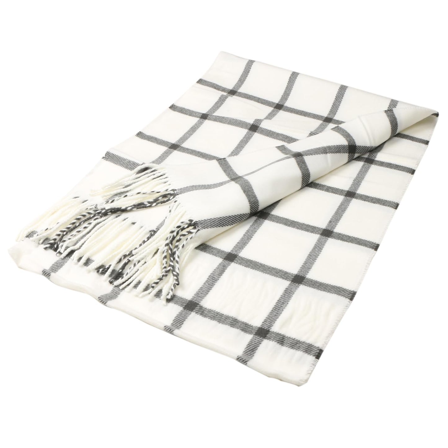 TZ Promise Men Women Tartan Plaid Cashmere Feel Classic Soft Warm Winter Scarf For Cold Weather (White/Black)