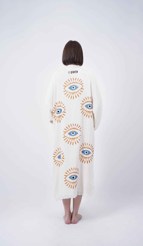 Bodho Handmade Evil Eye Boho Festival Kimono, Boho Beachwear, Beachwear Cover Up, Ethnic Kimono, Evil Eye Robe
