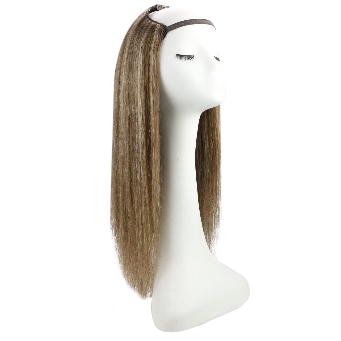 Full Shine Half Part Wig Human Hair Medium Brown and Honey Blonde Hair Pieces Clip Hair Extension Human Hair 20Inch U Part Wig 1