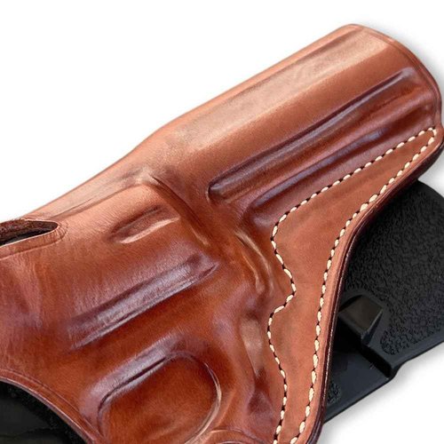 Masc OWB Leather Paddle Holster with Thumb Break, Fits Colt King Cobra Target 357 Mag 6-Shot 4.25" Barrel, R/H Draw Brown Color #1632#